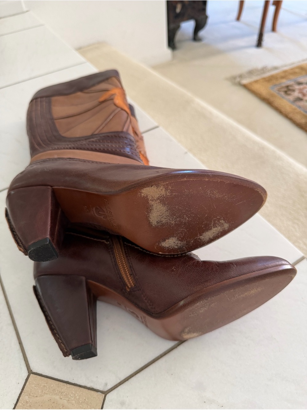 True Religion Two-Tone Brown & Tan Mid-Calf Heeled Boots - Picture 10 of 10